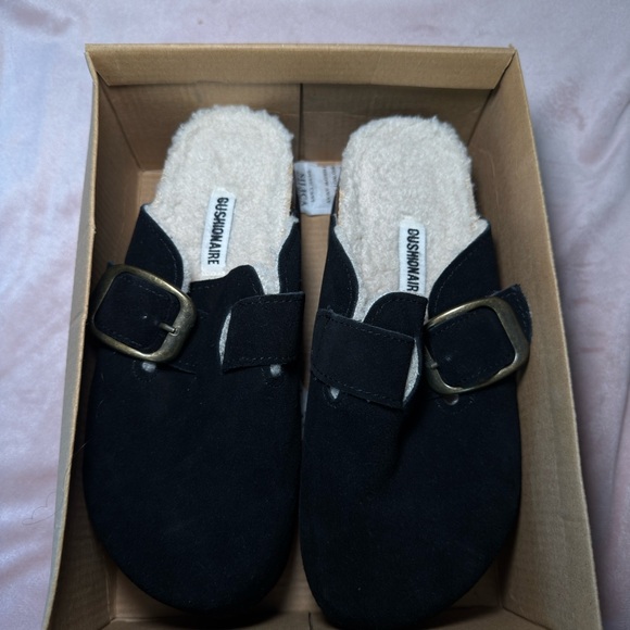 Cushionaire Shoes - Cushionaire Black Mules with Buckle